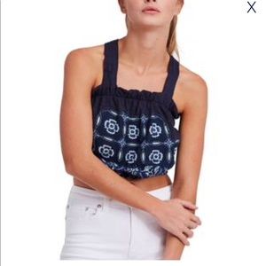 NWT Free People navy bubble crop top. Size xs